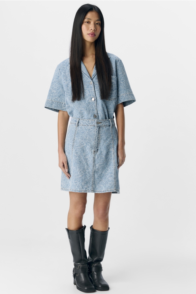 OBJMIRWA RE MW SHORT DNM SKIRT 138 23046422 LIGHT BLUE DENIM/PATTERN